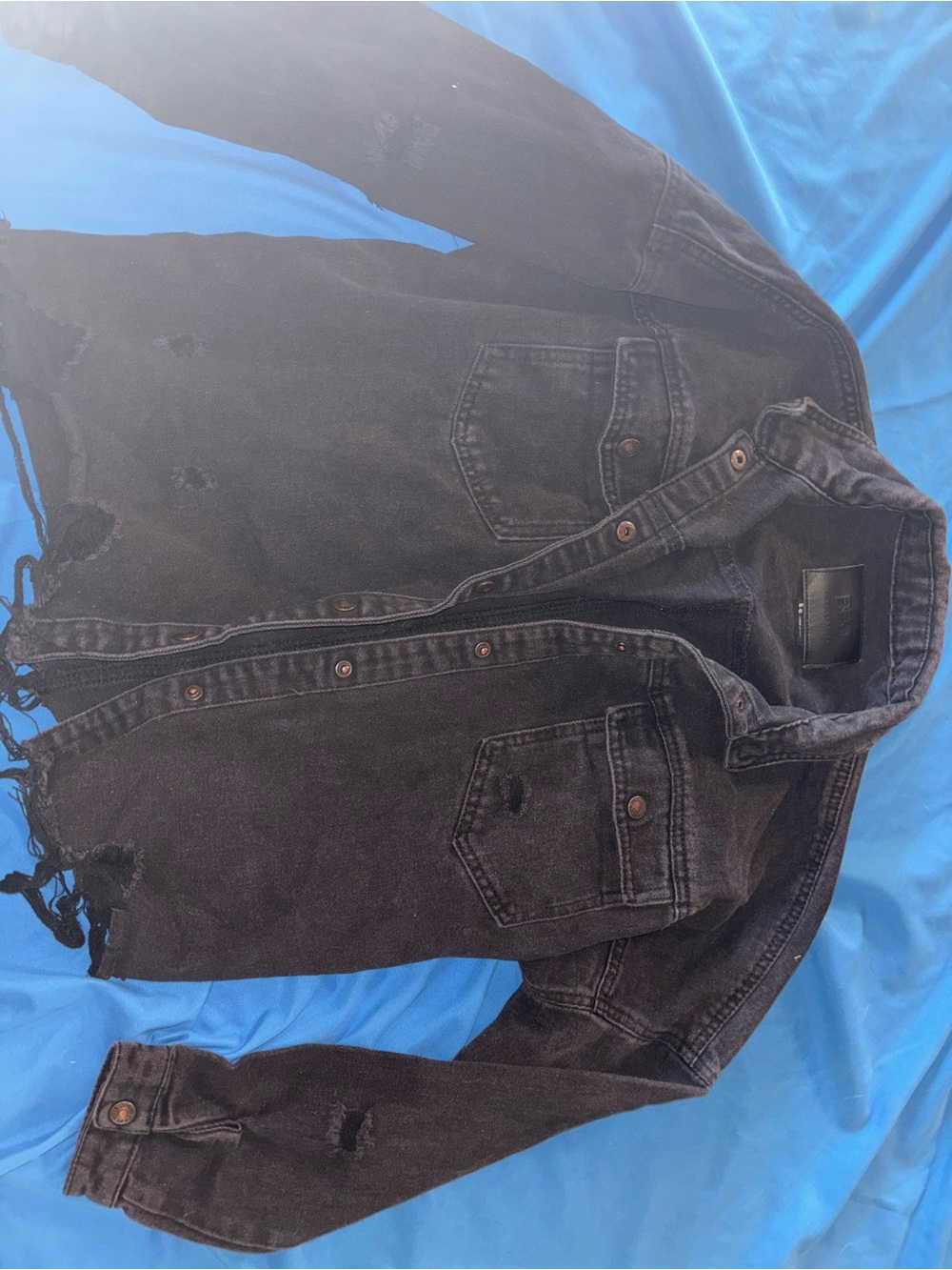 Washed Black Distressed Jean Jacket - Women